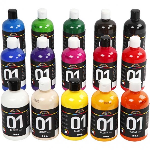 A-color akrylmaling - sortiment, 15x500 ml