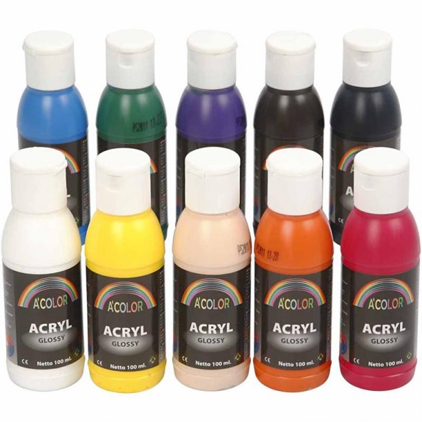 A-color akrylmaling - sortiment, 10x100 ml